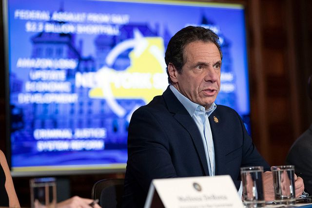 Governor Cuomo announcing the new budget during a press conference in Albany